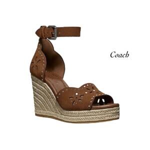 Coach Kelsi Brown Studded Strappy Suede Espadrilles Wedges Shoes NEW Size 11